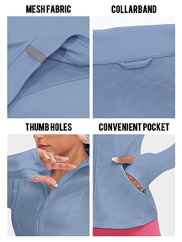 VUTRU Women's Workout Yoga Jacket Full Zip Running Athletic Track Jacket - color: Back Mesh Vent Light Blue, size: X-Small