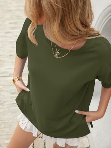 UNCLECAT Womens Oversized T Shirts Summer Trendy Short Sleeve Loose Fit Tee - color: Army Green, size: Large