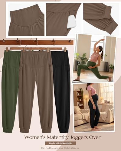 3 Pack Women's Maternity Pants - color: Light Brown, Army Green, Black, size: XX-Large