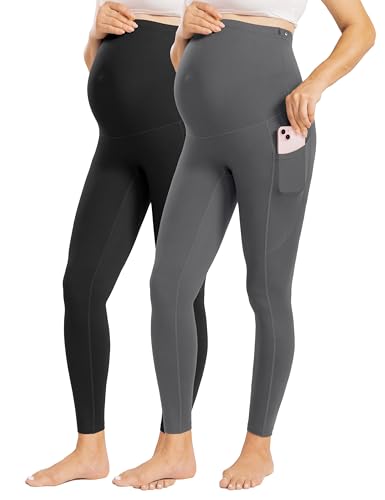 Enerful Maternity Leggings for Women - color: 2pack Black/Gray, size: Medium