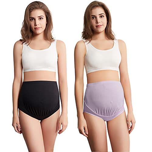 Mama Cotton Women's Over The Bump Maternity Briefs, High Waist, Cotton, Adjustable Waistband, Multi-Pack - color: Multicolor E 4 Pack, size: X-Large