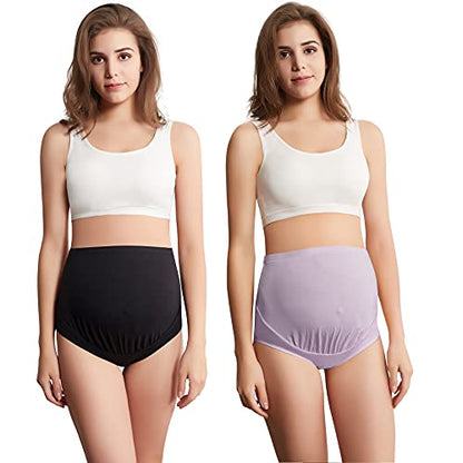 Mama Cotton Women's Over The Bump Maternity Briefs, High Waist, Cotton, Adjustable Waistband, Multi-Pack - color: Multicolor E 4 Pack, size: X-Large