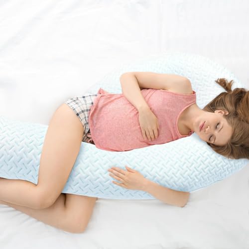 Cooling Body Pillow for Adults Swan Shaped Side Sleeper Pillow 49 Inch - color: Cooling Blue