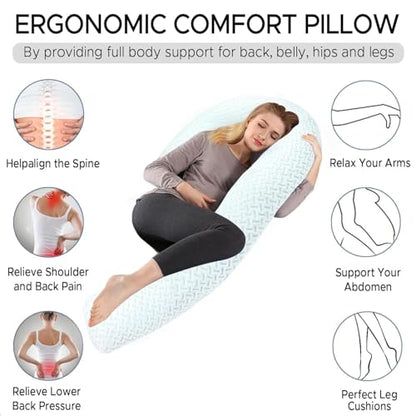 Cooling Body Pillow for Adults Swan Shaped Side Sleeper Pillow 49 Inch - color: Cooling Blue