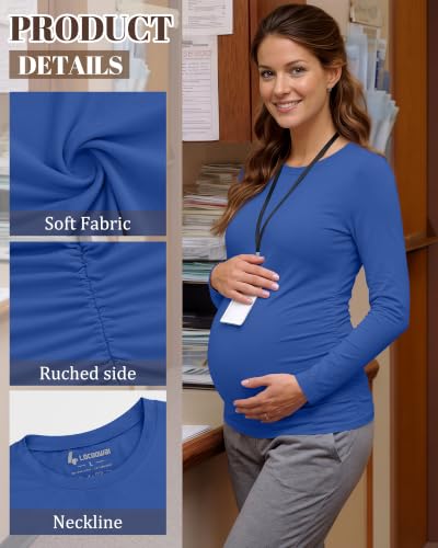 Neer 3 Pack Maternity Under Scrub T Shirt Long Sleeve Undershirt - color: Black, White, Sapphire Blue, size: Large