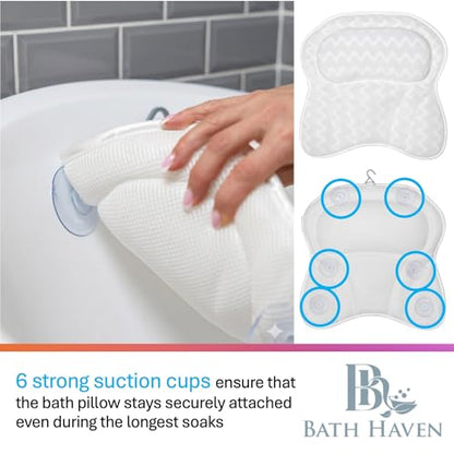 Bathtub Pillow with Neck & Back Support, Soft 3D Mesh Bath Cushion - color: Bright White