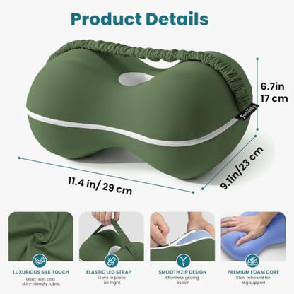 Knee Pillow for Side Sleepers, Memory Foam Leg Pillow, Green - color: Green