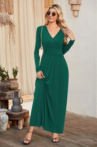 OUGES Women's Warp Pockets Maxi Fall Winter Cocktail Formal Dress 2026 - color: A-green, size: 4X-Large