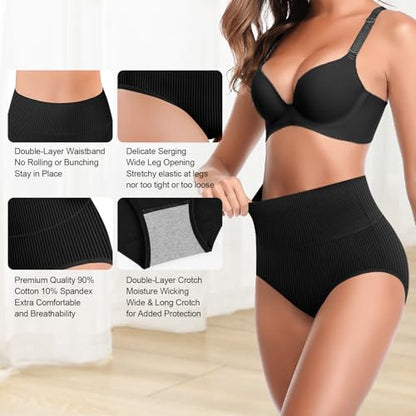 Women's High Waist Cotton Underwear Super Stretchy Briefs Full Coverage Panties Soft Women Panties 5-Pack - color: Multi A-5 Pack, size: Medium-Large