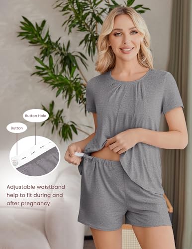 Ekouaer Women's Maternity Nursing Pajamas Set Breastfeeding Sleepwear Pjs - color: Grey, size: Large