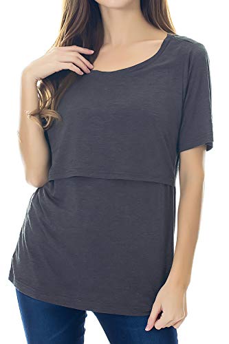 Smallshow Women's Maternity Nursing Tops Short Sleeve Breastfeeding Clothes - color: Army Green-black-dim Grey(3 Pack), size: Medium