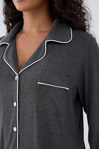 Cherrydew Women's Bamboo Viscose Cooling Long Sleeve Button Up Pajama Set - color: Charcoal, size: Small