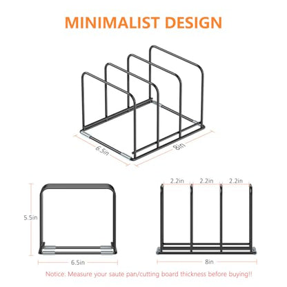 KORRTFID Kitchen Cabinet Organizer, 2PCS Steel Cookware Holder, Divided Holder with 3 Slots for Skillets Baking Tray and Chopping Board Rack - Pan Holder Storage (2.2 Inch Width Slots) - style: 2.2 Inch Width Slots(2PCS)