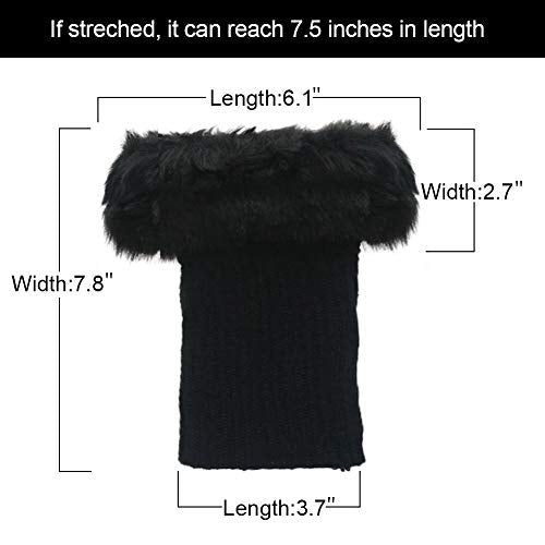 Womens Fur Trim Boot Cuff Top Cover Leg Warmers - color: Black