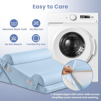 Sasttie Adjustable Wedge Pillow Set for After Surgery, Blue - color: Blue, size: Adjustable 9&12 Inch + 2 Head Pillows