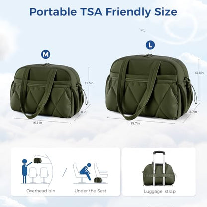 Women's Duffle Gym Bag, Carry-On Shoe Compartment for Weekender Overnight - color: Green, size: Large