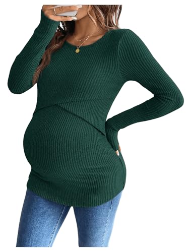 MakeMeChic Women's Maternity Shirts Nursing Top Fall Maternity Clothes - color: Green, size: Large