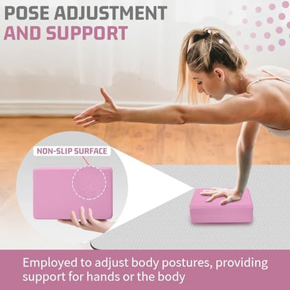 biguphate 2 Pack Yoga Blocks, 3"x6"x9" Rounded Edges Non-Slip, Yoha Bricks - color: Light Pink