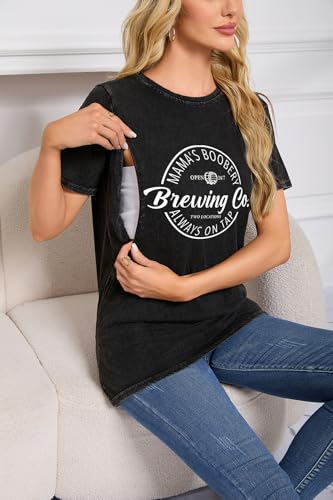 Comfort Breastfeeding Shirts Women Distressed Maternity Zip Nursing Tees - color: Gray 1, size: Medium