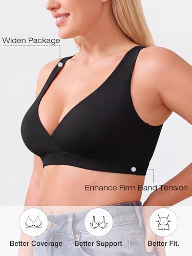 Nursing Bra for Breastfeeding Wireless V Neck Sleep Bra - color: Black, size: XX-Large