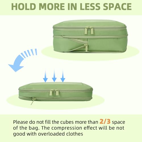 BAGAIL 4 Set/6 Set/8 Set Compression Packing Cubes Travel Accessories Expandable Packing Organizers (Square Mesh, 06-Matcha Green) - color: 06-Matcha Green, style: Square Mesh