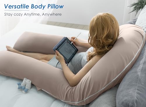 QUEEN ROSE 65 Inch Cooling U Shaped Pregnancy Pillow, Maternity Body Pillow - color: Nomad