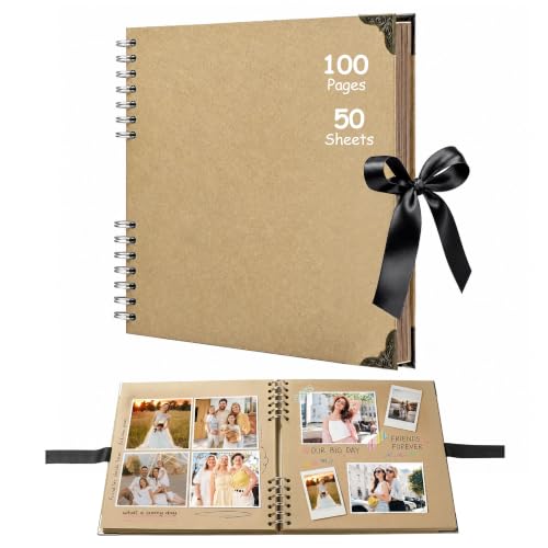 JOYIT 10x10 Scrapbook Album, 100 Pages Blank Hardcover Memory Book (Brown) - color: Brown