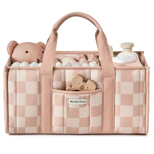 Blissful Diary Checkered Diaper Caddy Organizer, Storage Basket, Pink - color: Checkered Pink