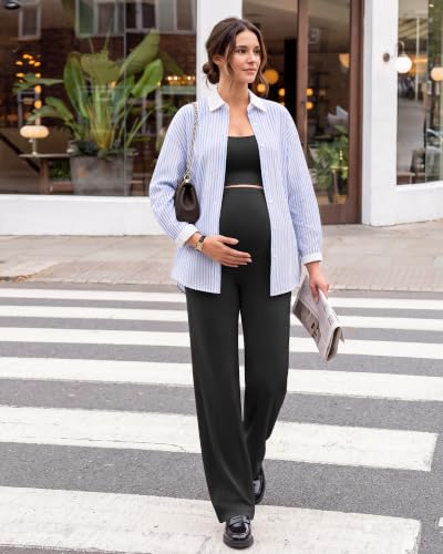 G4Free EverGoing Maternity Pants Over the Belly Pregnancy Work Trousers - color: Black, size: Medium