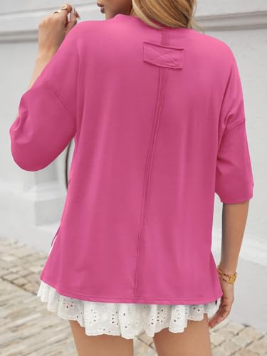 UNCLECAT Womens Oversized T Shirts Summer Trendy Short Sleeve Loose Fit Tee - color: Hot Pink 1, size: Large