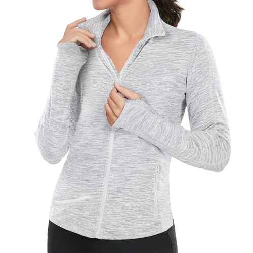 VUTRU Women's Workout Yoga Jacket Full Zip Running Athletic Track Jacket - color: White Space Dye, size: X-Small