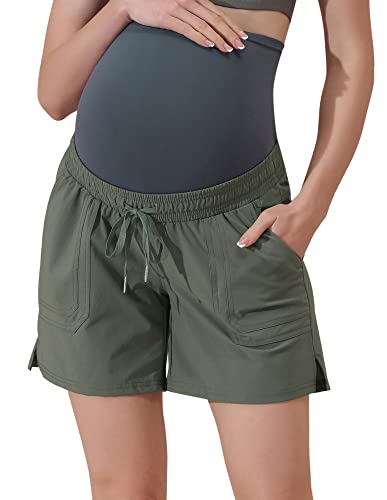 Maacie Maternity 5" Hiking Shorts with Pockets - color: Grey Green, size: XX-Large