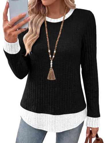 WIHOLL Womens Long Sleeve Shirts Fall Outfits Lightweight Sweaters 2026 - color: Black - White, size: XX-Large