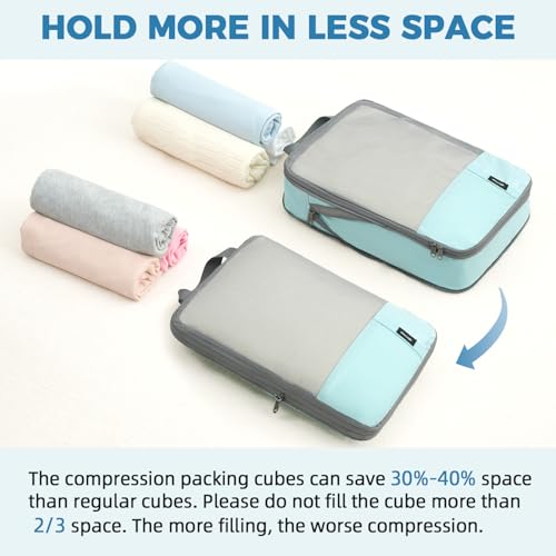 BAGAIL Lightweight Compression Packing Cubes for Travel, 6 Set, Dusty Blue - color: Dusty Blue