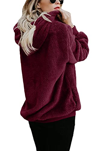 ReachMe Womens Oversized Sherpa Hoodie Pullover Fleece Sweatshirt - color: A Burgundy, size: Medium
