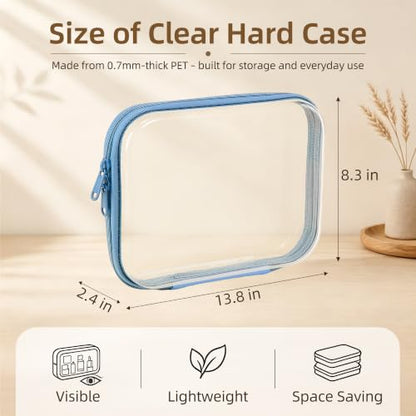 3-PCS Medium Clear Hard Shell Zipper Pouches, Clear Zipper Bags (3M, Blue) - color: Blue, size: 3M