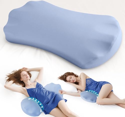 Fledano Lumbar Pillow for Sleeping, Lumbar Support Pillow for Bed for Back Pain Relief, Memory Foam Lower Back Pillow for Bed, Back Support Pillow for Side & Back Sleepers, Washable Cover - color: Blue