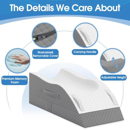 TranquilRelax Leg Elevation Pillows for After Surgery, Wedge Pillow, Grey - color: Grey, size: Single Leg