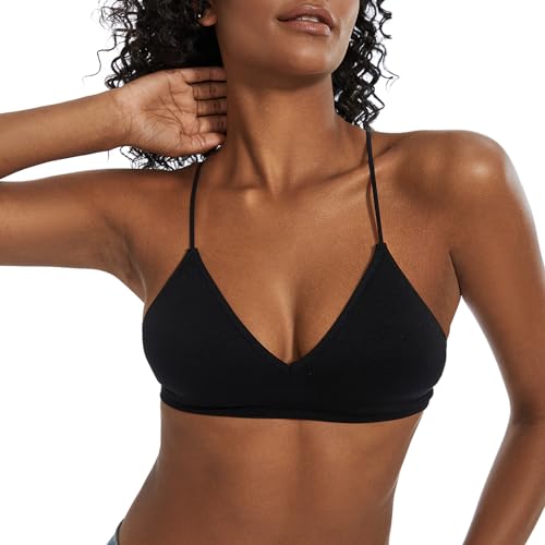 Seamless Bra for Women Low Back Bralette Wirefree Spaghetti Bra with Padded Removeable - color: Black, size: Small