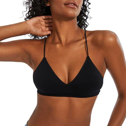 Seamless Bra for Women Low Back Bralette Wirefree Spaghetti Bra with Padded Removeable - color: Black, size: Small