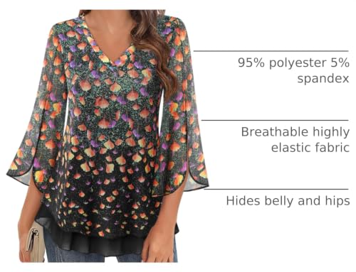 Timeson Women's 3/4 Sleeve Floral Blouses Shirts - color: Black Beige, size: Medium