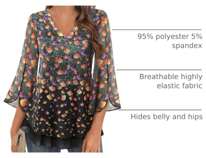 Timeson Women's 3/4 Sleeve Floral Blouses Shirts - color: Black Beige, size: Medium