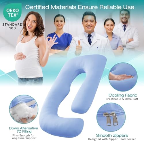 Cooling Pregnancy Pillows for Sleeping, 65'' Full Body Pillow, Light Blue - color: Light Blue, size: 65 Inch