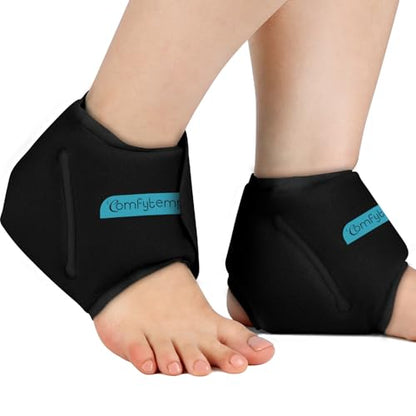 Comfytemp Ankle Ice Pack Wrap for Sprained Ankles, Plantar Fasciitis, 2pcs - color: Black, size: Standard