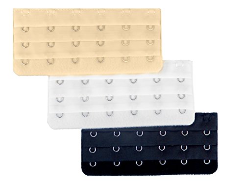 3pcs Women's Bra Band Extender 6-hook Plus Size Spacing Bra Extension Straps - color: 3pcs (Black, White, Beige)