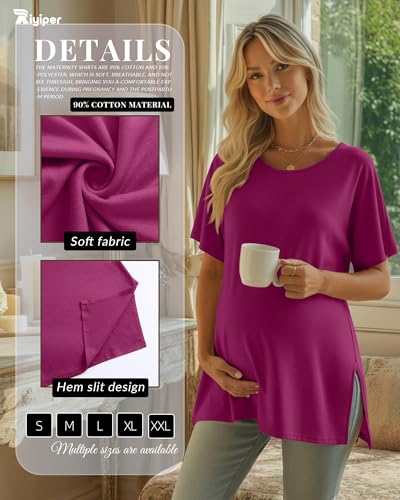 Riyiper 3 Pack Women's Maternity Tunic Cotton Shirts - color: Fuchsia, Navy Blue, Black, size: Small