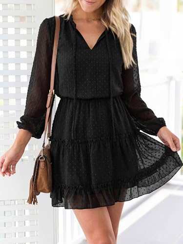 BTFBM Long Sleeve Dress for Women Fall 2026 - color: Dot Black, size: Large
