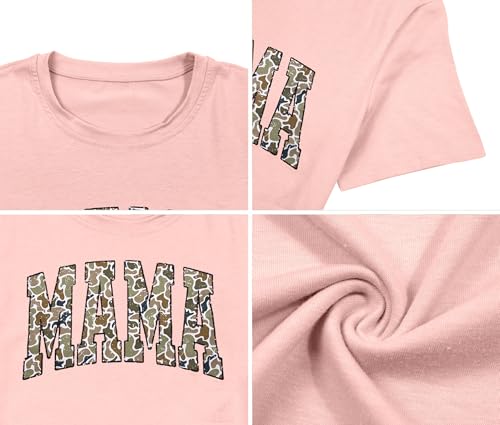 Oversized Mama Shirts for Women Camo Mama Letter Print Tshirt Mom Life Tops - color: Pink, size: Medium