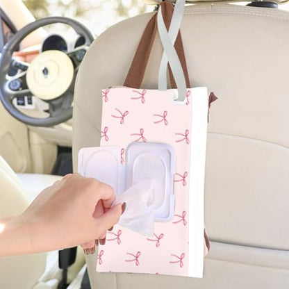 Wipe Dispenser and Wipes Container, 2 Pack Reusable Wipes Holder and Travel Wipes Case, Refillable Pouch for Baby Essentials, blush& bow Design (Blush) - color: Blush