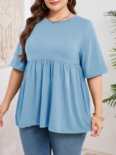 Cicy Bell Womens Babydoll Tops Plus Size Tunic Summer Flowy Peplum Shirts - color: Light Blue, size: X-Large